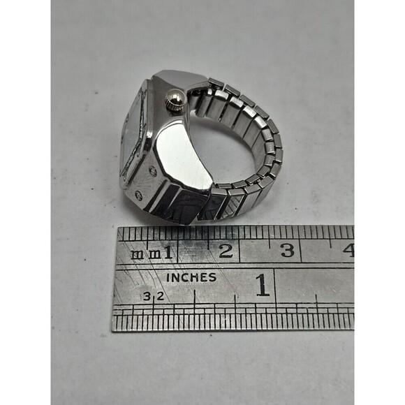Bozhi Silver Tone Square Quartz Ring Watch Stretch Band Y2K Fashion New Battery